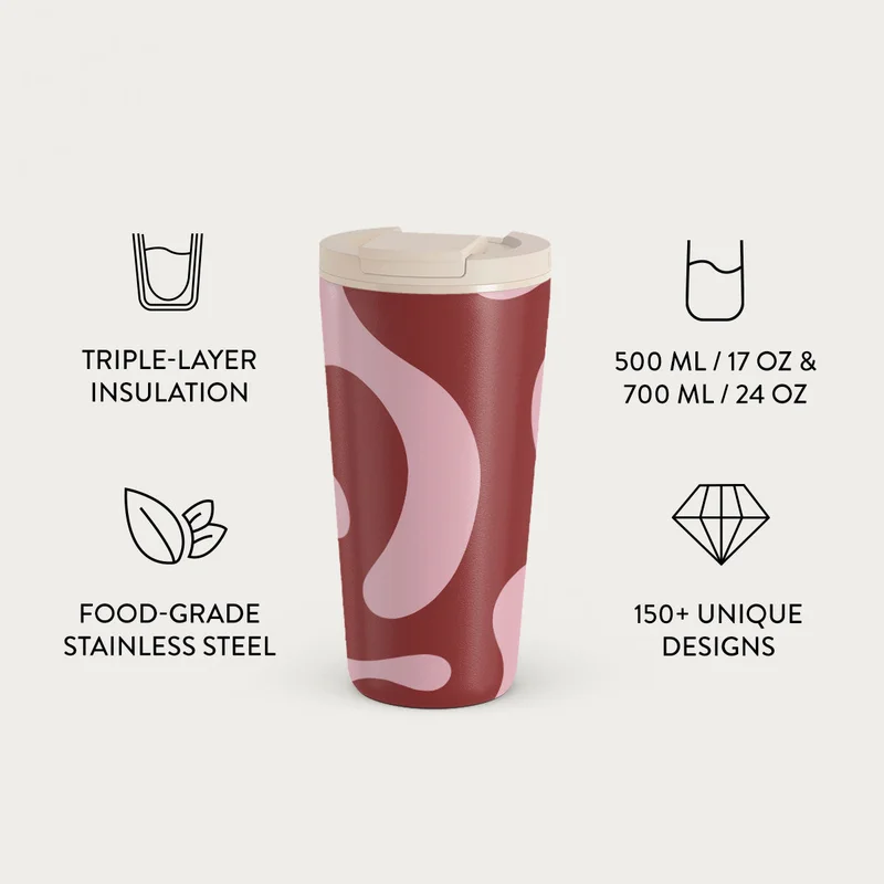 BURGA Burga Flex 700ml Travel Mug Flap & Straw Set Lid Combo – BPA-Free Stainless Steel, Triple-Layer Insulated, Leak-Resistant, Premium Printed Design – Hot & Cold Drinks